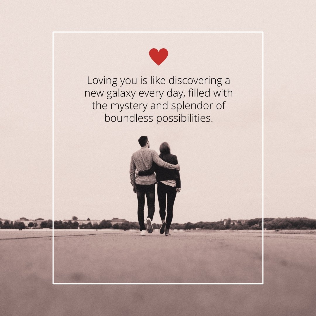 Romantic Love Message with a black and white photo of a couple walking hand in hand, set against a serene backdrop, symbolizing endless possibilities in love.