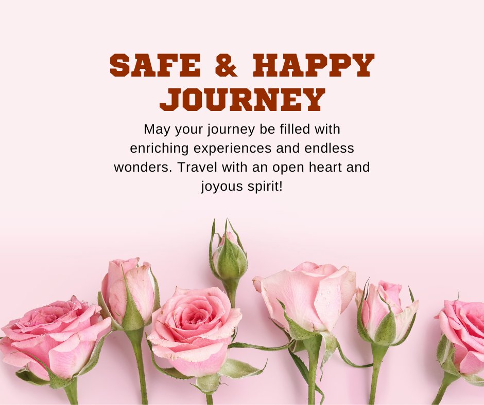 Pink roses with a heartfelt message wishing a safe and happy journey, ideal for Best Journey Wishes.